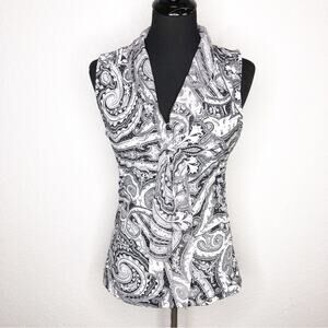 WHBM black white gray paisley print sleeveless front tie top size Small